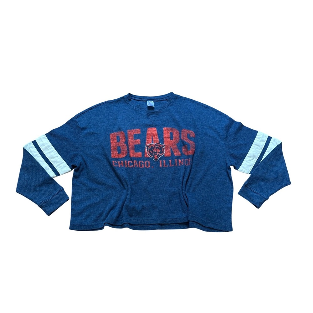 NFL Team Apparel Chicago‎ Bears Women Blue Waffle Knit Cropped Thermal SIZE L